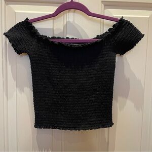 Hollister Black Smocked Off-Shoulder Crop Top